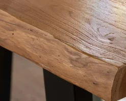 Table haute style atelier en teck recyclé massif “Lasia” avec piètement métal noir en U