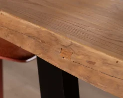 Table haute style atelier en teck recyclé massif “Lasia” avec piètement métal noir en U