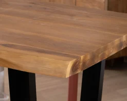 Table haute style atelier en teck recyclé massif “Lasia” avec piètement métal noir en U