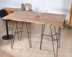 Table mange-debout épurée en acacia et pieds métal design 