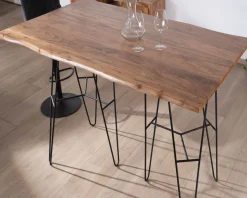 Table mange-debout épurée en acacia et pieds métal design 
