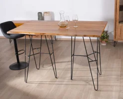 Table mange-debout épurée en acacia et pieds métal design 
