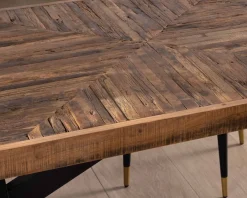 Table rectangulaire 180cm acacia finition chevrons piètement métal mikado 