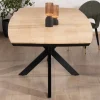 Table rectangulaire manguier massif 200cm bords biseautés noirs et pieds métal 3D "Pise"