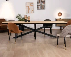 Table rectangulaire manguier massif 200cm bords biseautés noirs et pieds métal 3D 