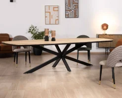 Table rectangulaire manguier massif 200cm bords biseautés noirs et pieds métal 3D 