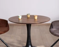 Table ronde 90 cm esprit bistrot "Piccadilly" pied tulipe en métal noir
