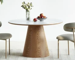 Table ronde 120 cm plateau céramique blanc effet marbre 