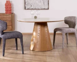 Table ronde 120 cm plateau céramique blanc effet marbre 