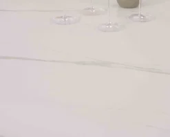 Table ronde 120 cm plateau céramique blanc effet marbre 