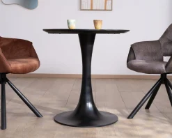 Table ronde esprit bistrot en manguier noir et pied tulipe "Piccadilly" diamètre 70 cm