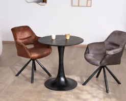 Table ronde esprit bistrot en manguier noir et pied tulipe 
