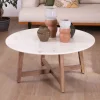 Table ronde marbre 90 cm avec pieds obliques en manguier massif "Lor"