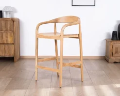 Tabouret de bar en acacia design épuré avec dosseret 