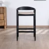 Tabouret de bar noir design avec dosseret bois et assise rembourrée "Vogue"