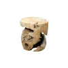 Tabouret rond teck massif brut "Farmer"