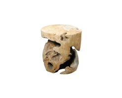 Tabouret rond teck massif brut "Farmer"