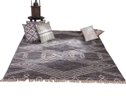 Tapis en laine et coton noir motif ethnique "Solira" 120 x 180 cm