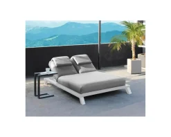 Transat 2 places blanc et gris clair tissu Sunbrella 