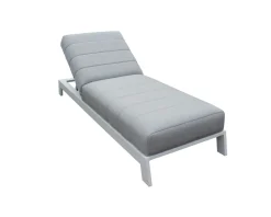 Transat matelassé en aluminium blanc et tissu gris qualité supérieure "Terrasse"