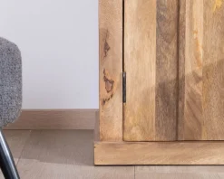 Vaisselier contemporain 180 cm en manguier avec porte centrale vitrée 