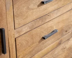 Vaisselier contemporain 180 cm en manguier avec porte centrale vitrée 