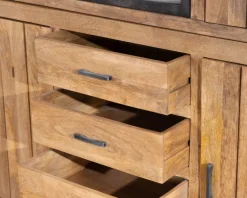 Vaisselier contemporain 180 cm en manguier avec porte centrale vitrée 