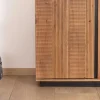 Vaisselier contemporain acacia et liserés noirs "Lumino" niches avec étagères vitrée et éclairage LED