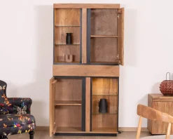 Vaisselier contemporain acacia et liserés noirs 