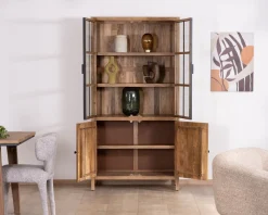 Vaisselier en manguier naturel et portes vitrées "Maestro" 100 cm