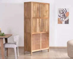 Vaisselier en manguier naturel et portes vitrées "Maestro" 100 cm