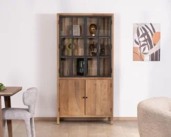 Vaisselier en manguier naturel et portes vitrées 