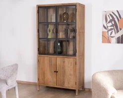 Vaisselier en manguier naturel et portes vitrées 