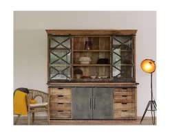 Vaisselier industriel métal et bois portes coulissantes 2m 