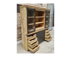 Vaisselier industriel métal et bois portes coulissantes 2m 