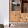 Vaisselier rétro en acacia et pieds métal "Wendy" avec façades gaufrées et portes vitrées