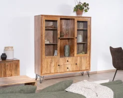 Vaisselier rétro en acacia et pieds métal 