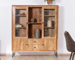 Vaisselier rétro en acacia et pieds métal 