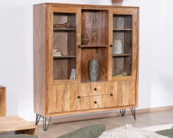 Vaisselier rétro en acacia et pieds métal 