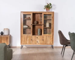 Vaisselier rétro en acacia et pieds métal 