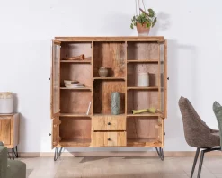 Vaisselier rétro en acacia et pieds métal 