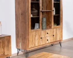 Vaisselier rétro en acacia et pieds métal 