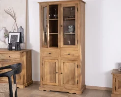 Vaisselier style maison de campagne en manguier avec portes vitrées "Sarah"