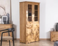 Vaisselier style maison de campagne en manguier avec portes vitrées 