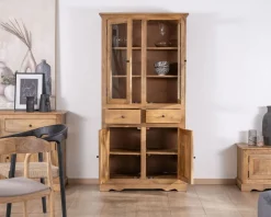 Vaisselier style maison de campagne en manguier avec portes vitrées 
