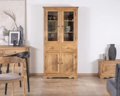 Vaisselier style maison de campagne en manguier avec portes vitrées 