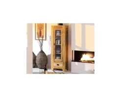 Vitrine en chêne massif huilé 1 porte 1 tiroir "Lodge Casita" 180 cm